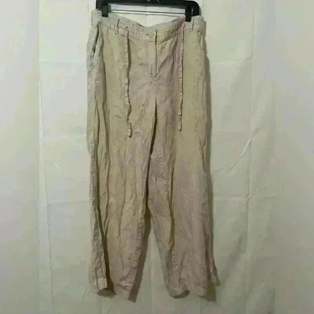 Sutton Studio Women's Linen Cream Wide-Leg Pants - Size 16W, Perfect for Summer